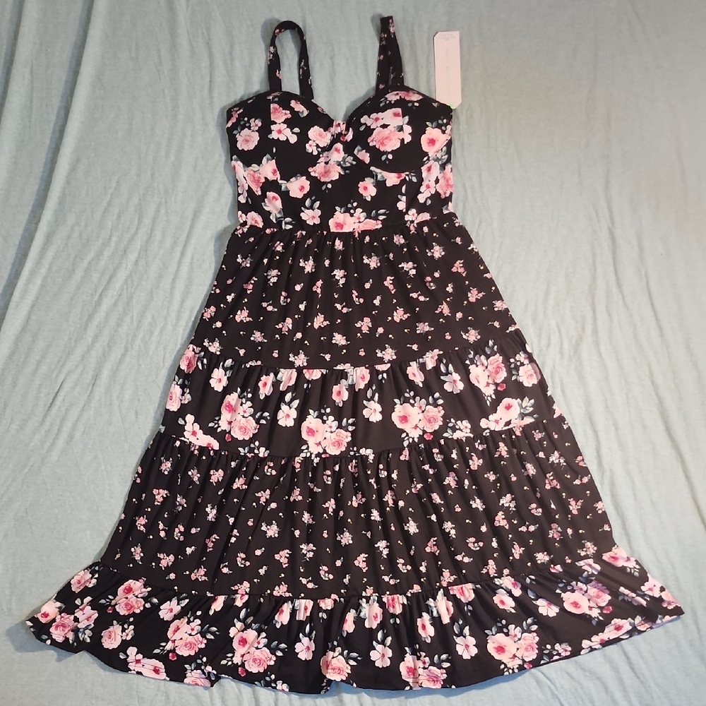 Floral Black and Pink Kids Dress